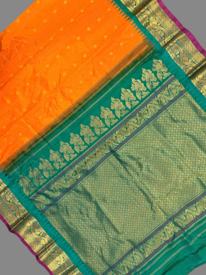 Shilpi Border Tangerine Orange Pure Silk Saree