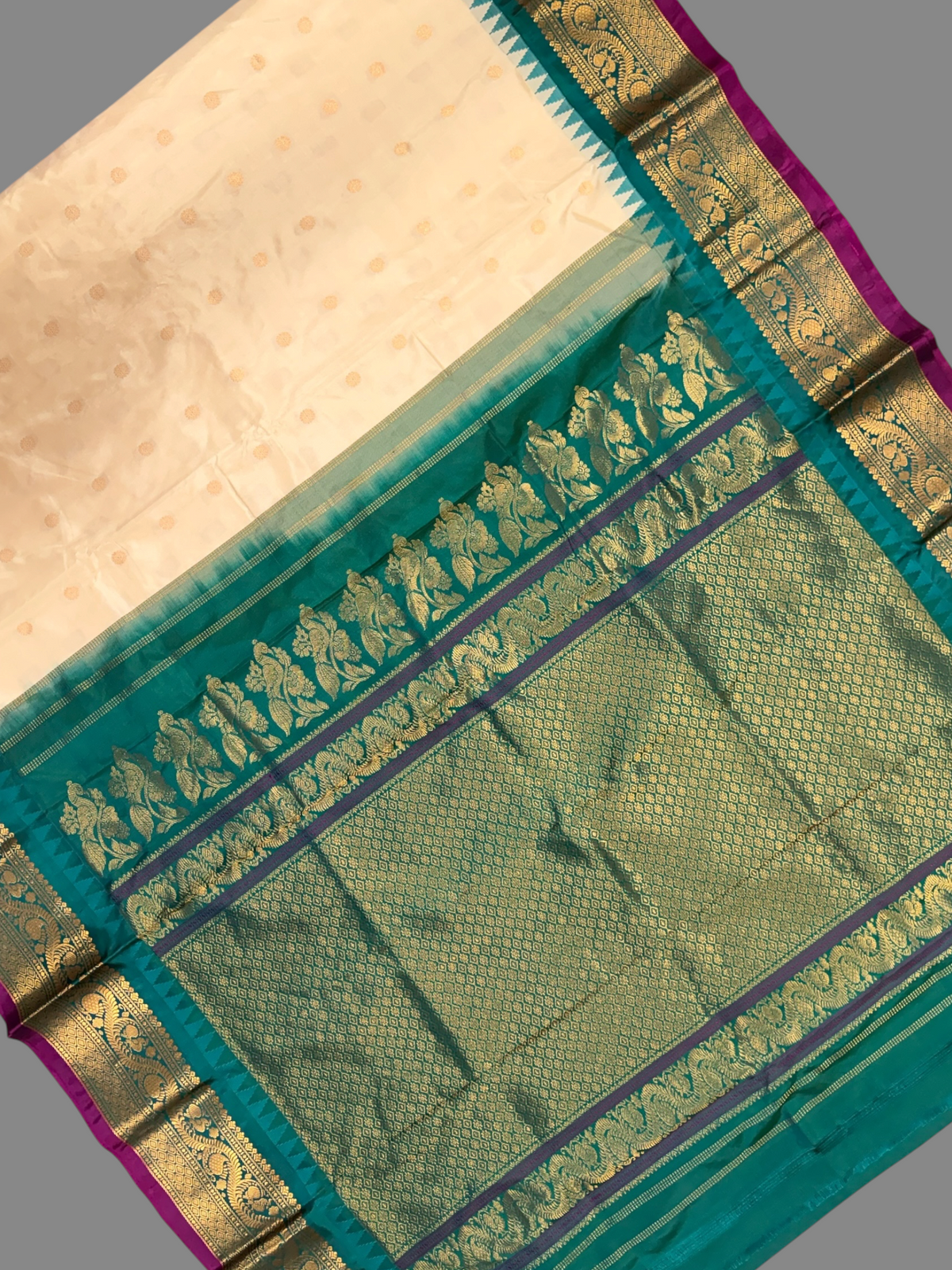 Shilpi  Border Cream Gold Pure Silk Saree