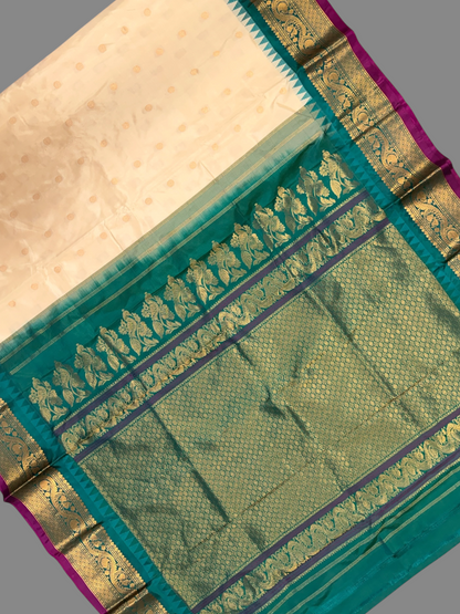 Shilpi  Border Cream Gold Pure Silk Saree