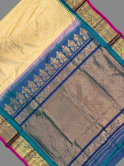 Shilpi Border Ivory Cream Pure Silk Saree