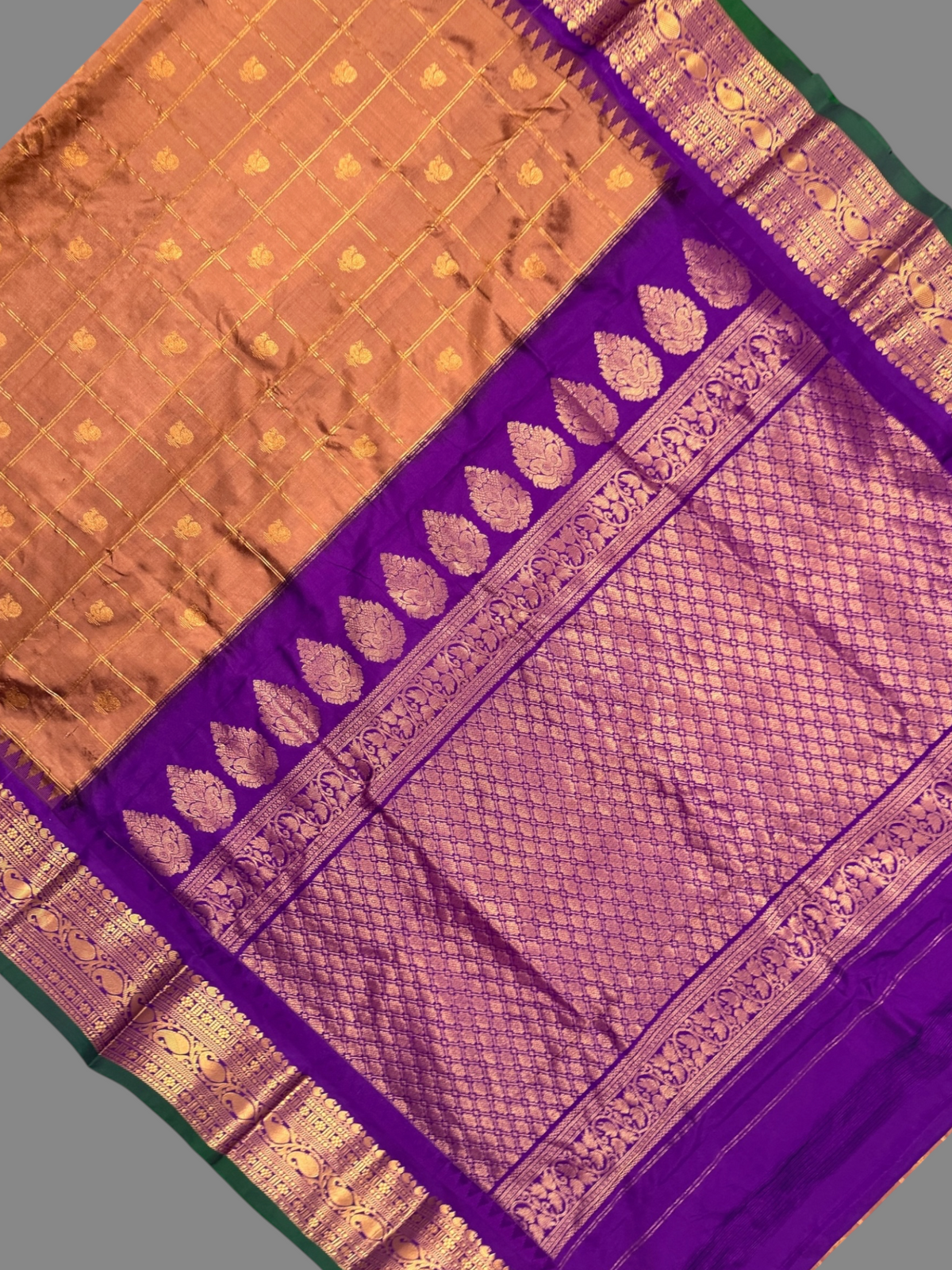 Bridal Big Checks Butta Rosewood Brown Pure Silk Sarees