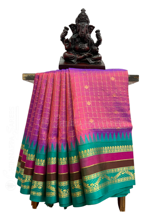 Gap Border Checks Light Magenta Pure Silk Saree