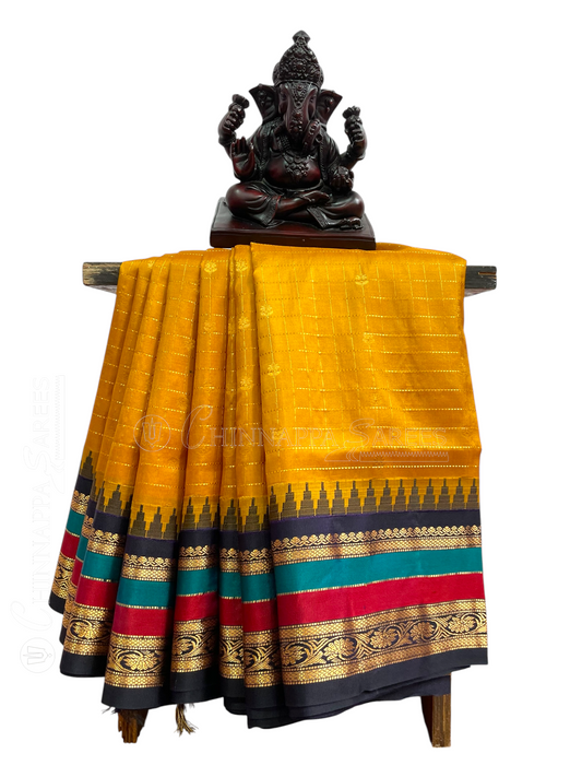 Gap Border Checks Gold Pure Silk Saree