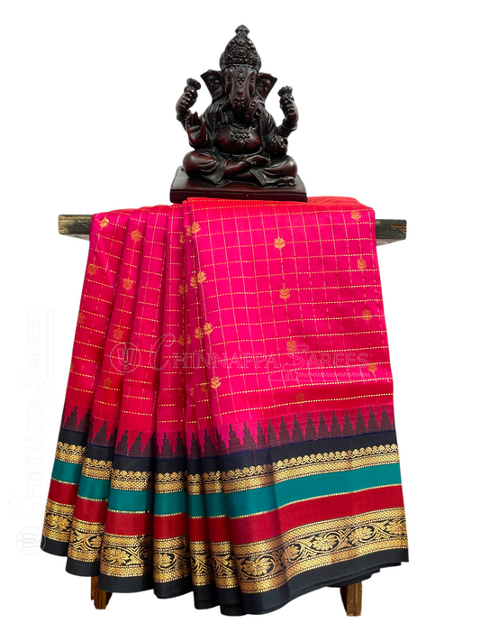 Gap Border Checks Pink Pure Silk Saree