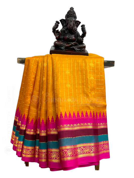 Gap Border Checks Yellow  Pure Silk Saree