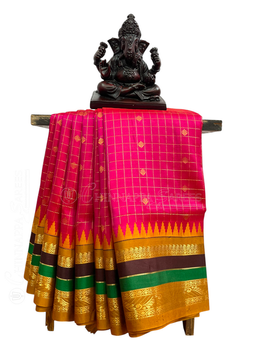 Gap Border Checks Pink Pure Silk Saree