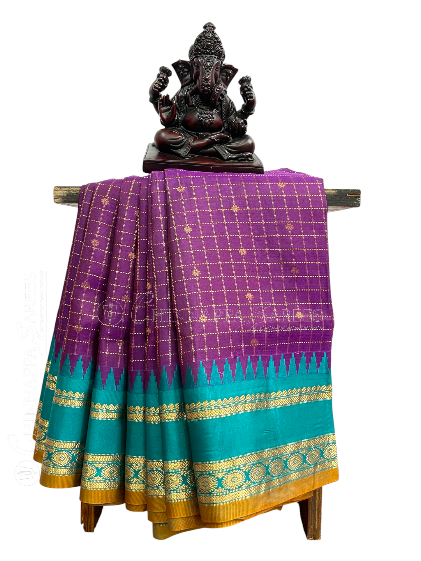 Gadwal Border Checks Dark Magenta Pure Silk Saree