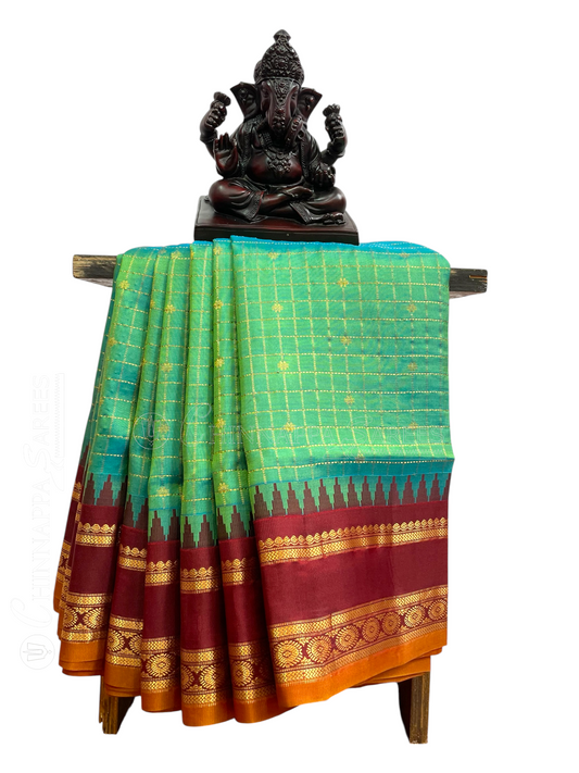 Gap Border Checks Light Mint Green Pure Silk Saree