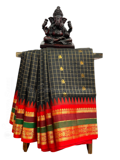 Gap Border Checks Black Pure Silk Saree