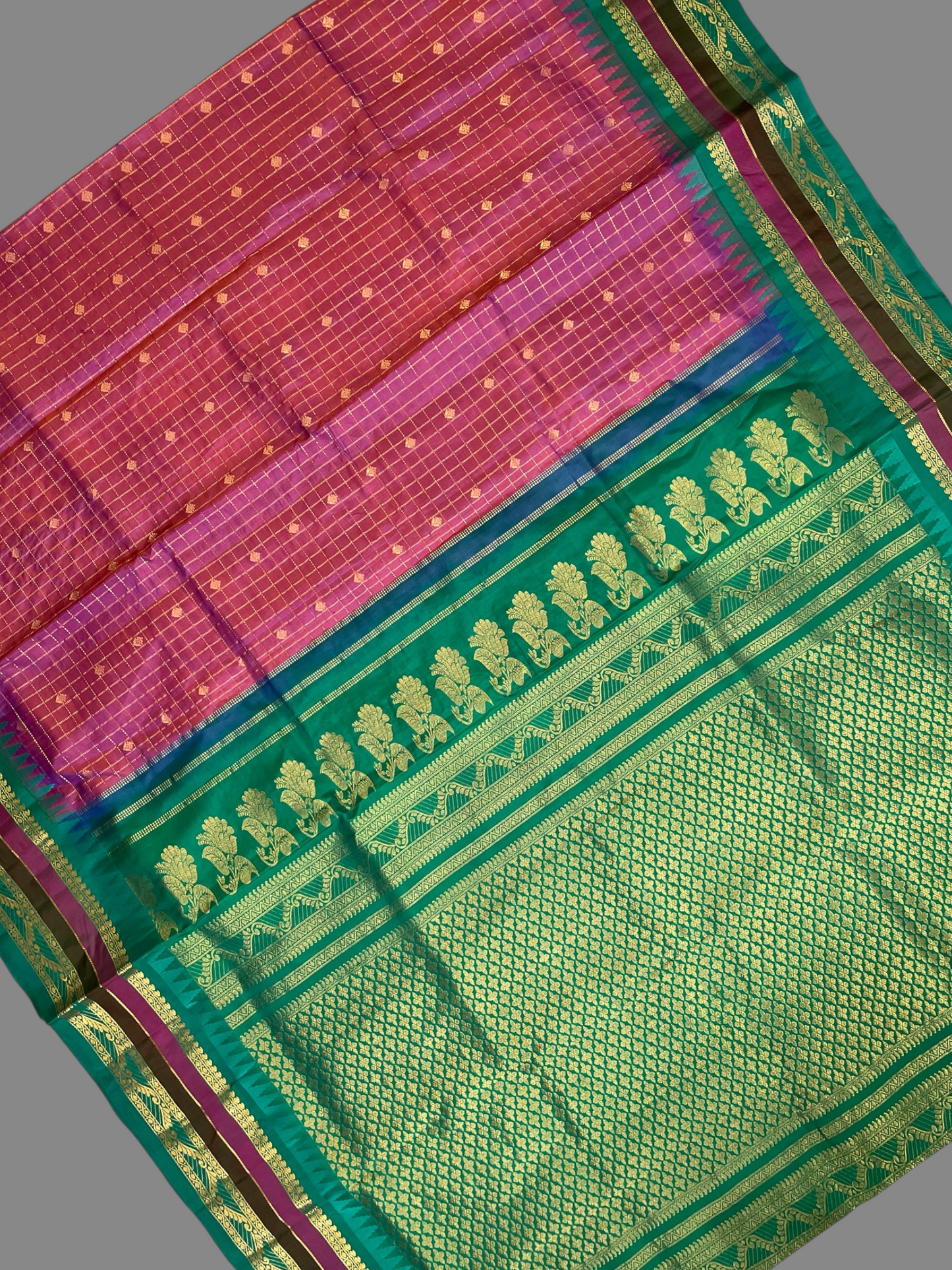Gap Border Checks Light Magenta Pure Silk Saree