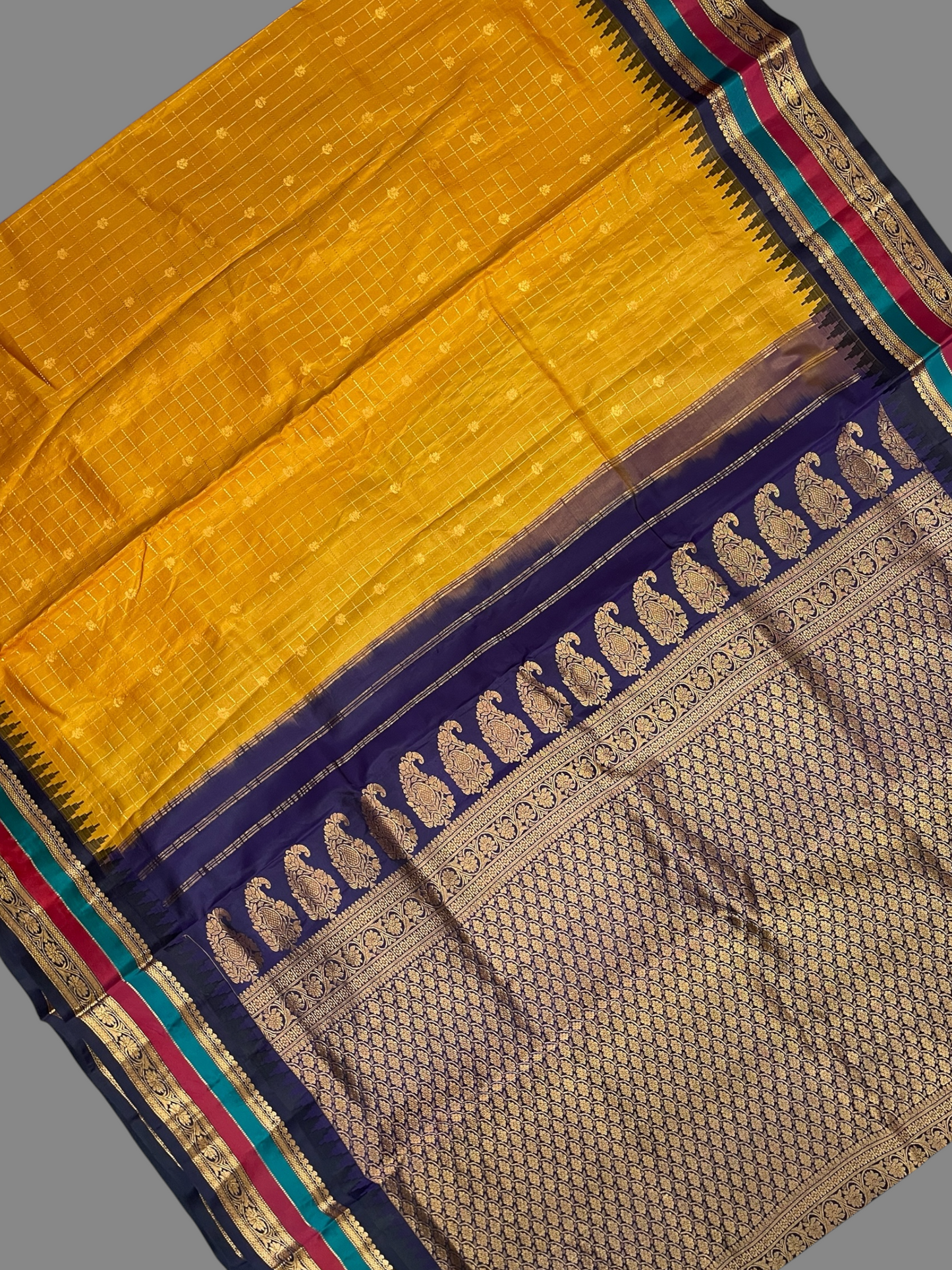 Gap Border Checks Gold Pure Silk Saree