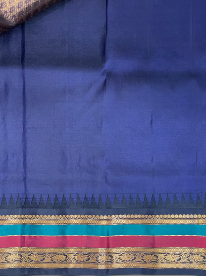 Gadwal Border Checks Red Blue Pure Silk Saree