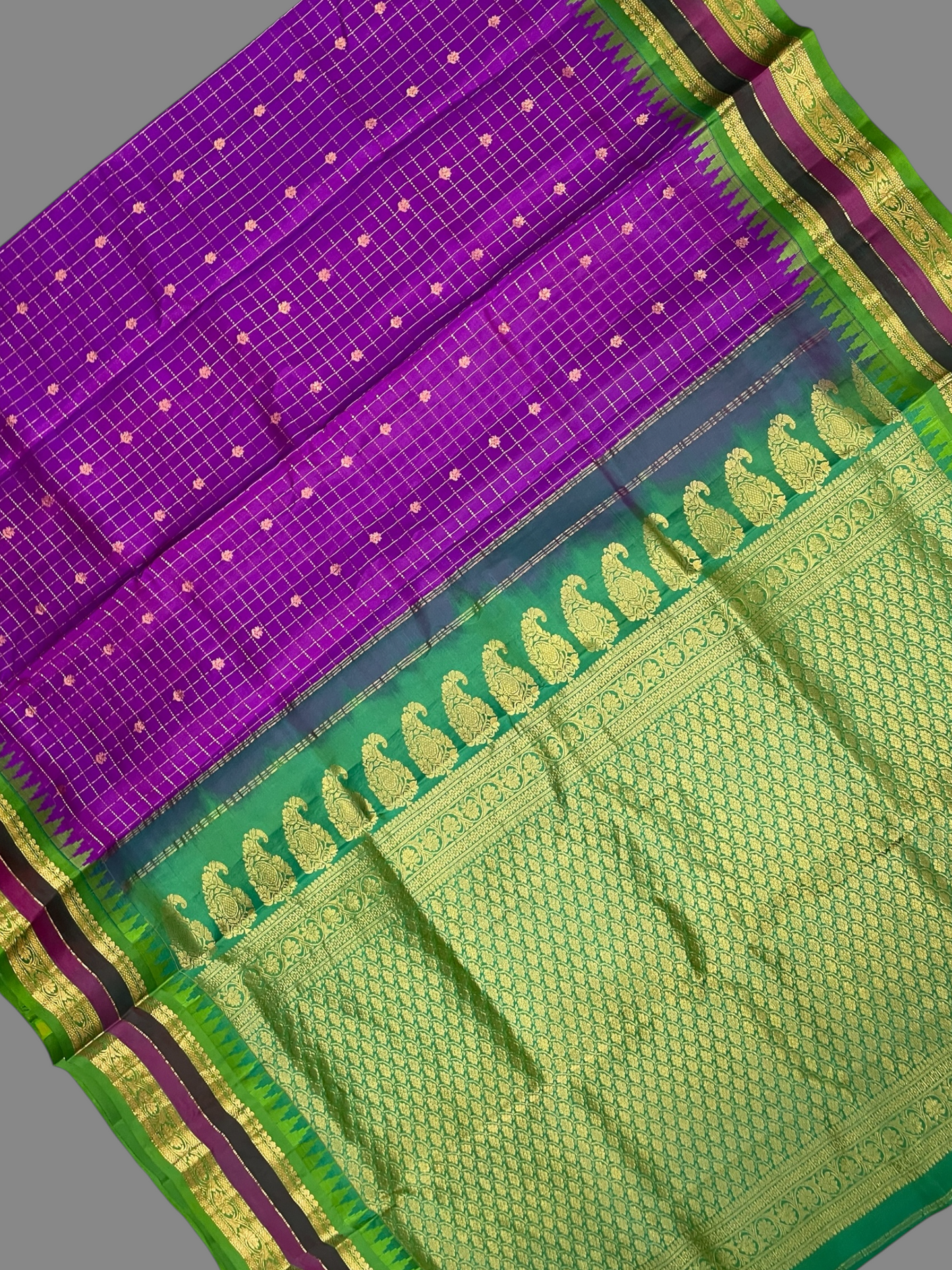 Gap Border Checks Violet Pure Silk Saree