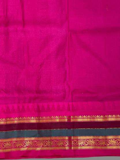 Gap Border Checks Dull Green Pure Silk Saree