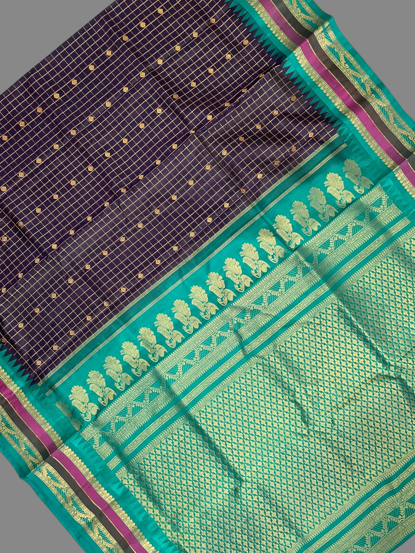 Gap Border Checks Navy Blue Pure Silk Saree