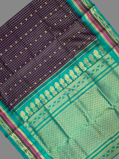 Gap Border Checks Navy Blue Pure Silk Saree