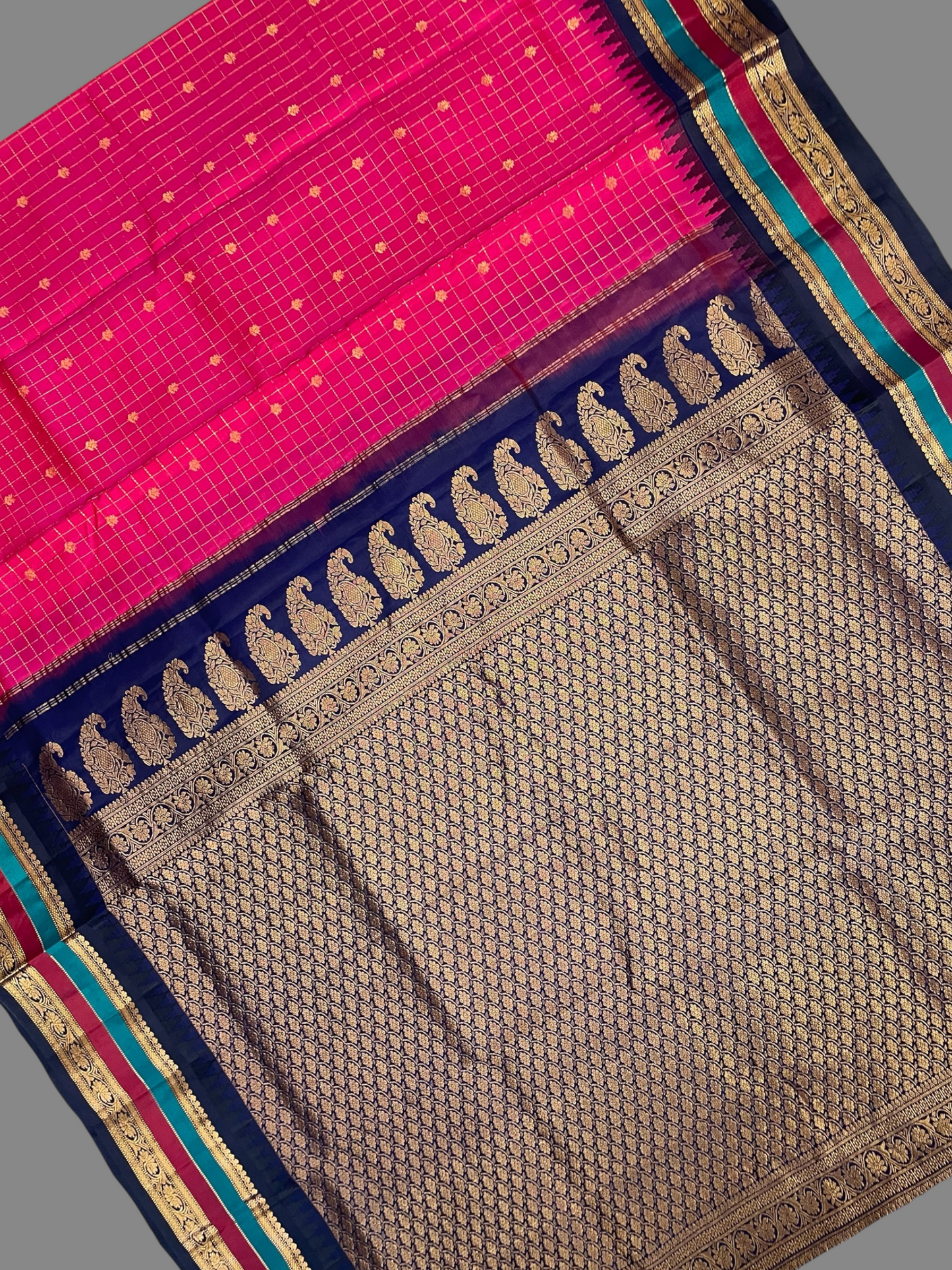 Gap Border Checks Pink Pure Silk Saree
