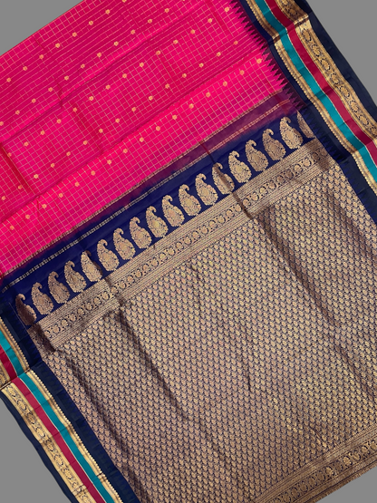 Gap Border Checks Pink Pure Silk Saree
