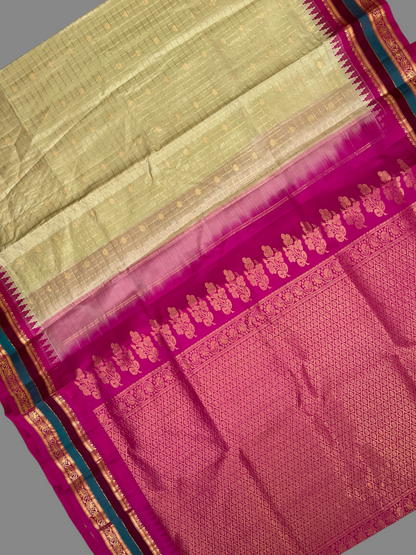 Gap Border Checks Half White Pure Silk Saree