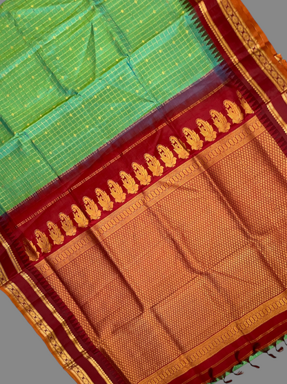 Gap Border Checks Light Sea Green Pure Silk Saree