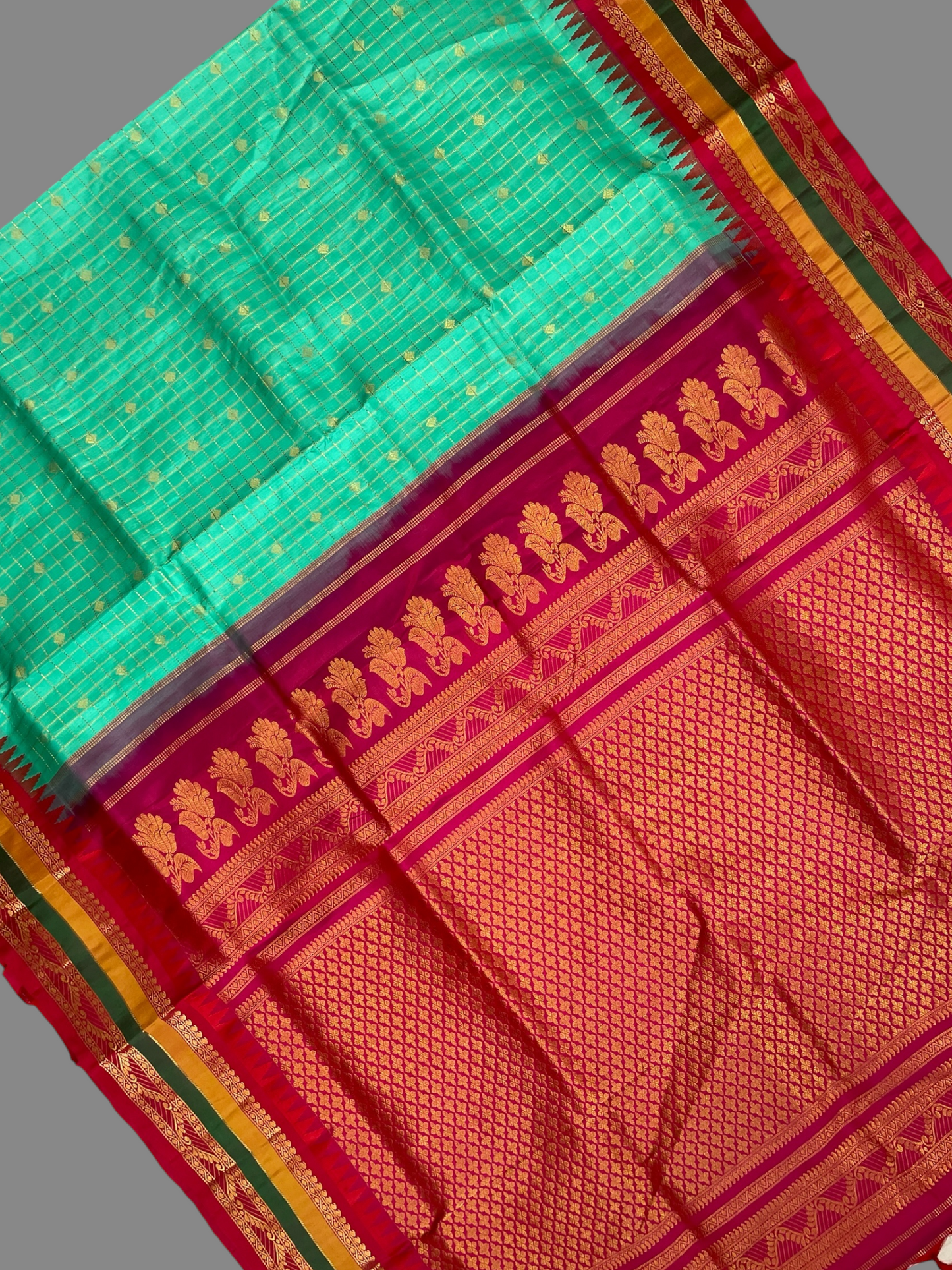 Gap Border Checks Teal Sea Pure Silk Saree
