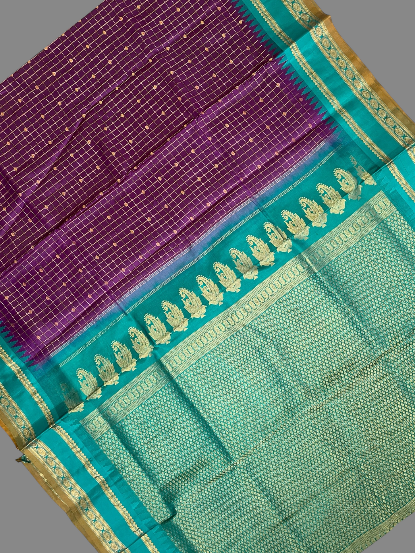 Gap Border Checks Dark Violet Pure Silk Saree