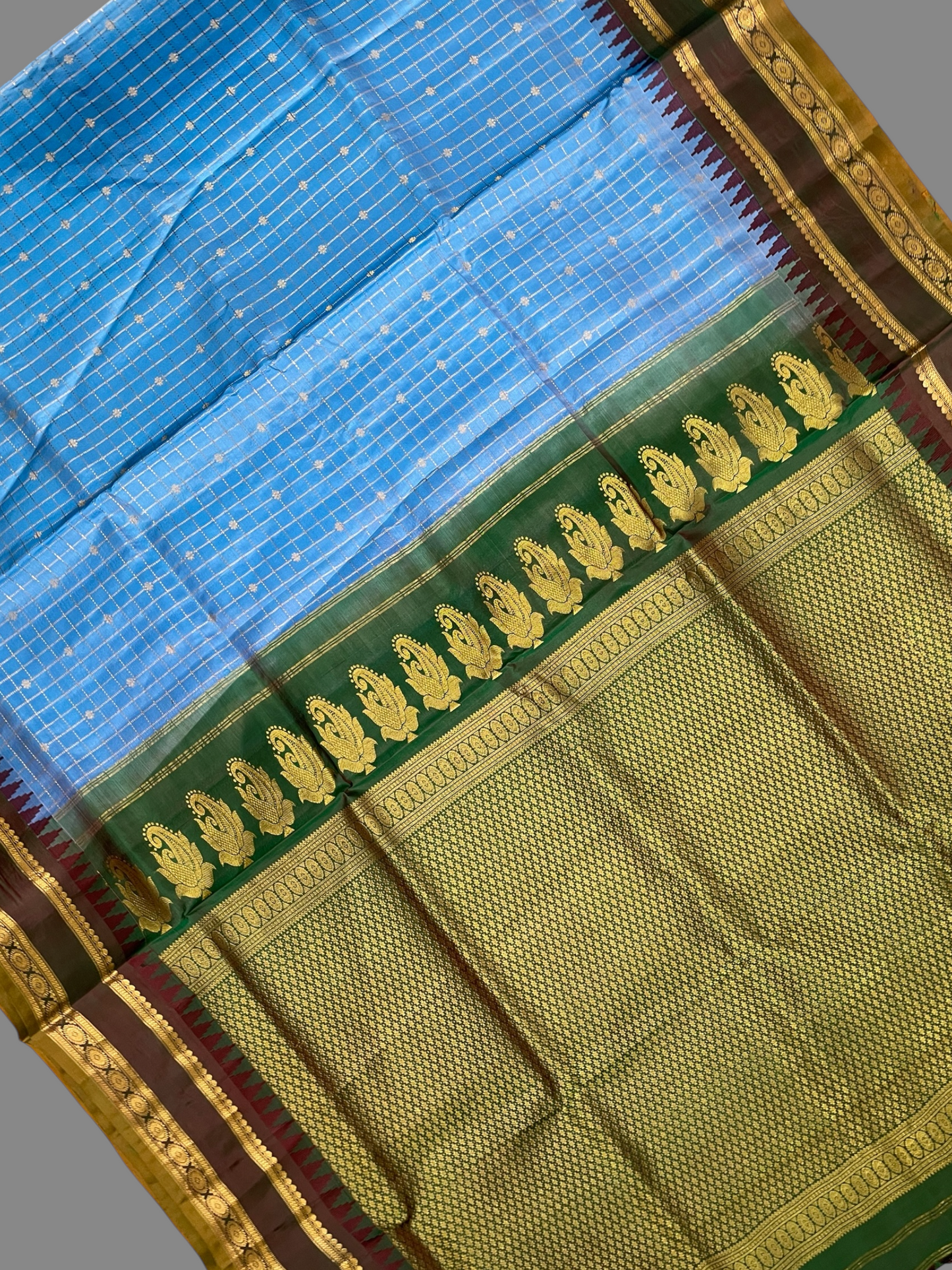 Gap Border Checks Light  Blue Pure Silk Saree