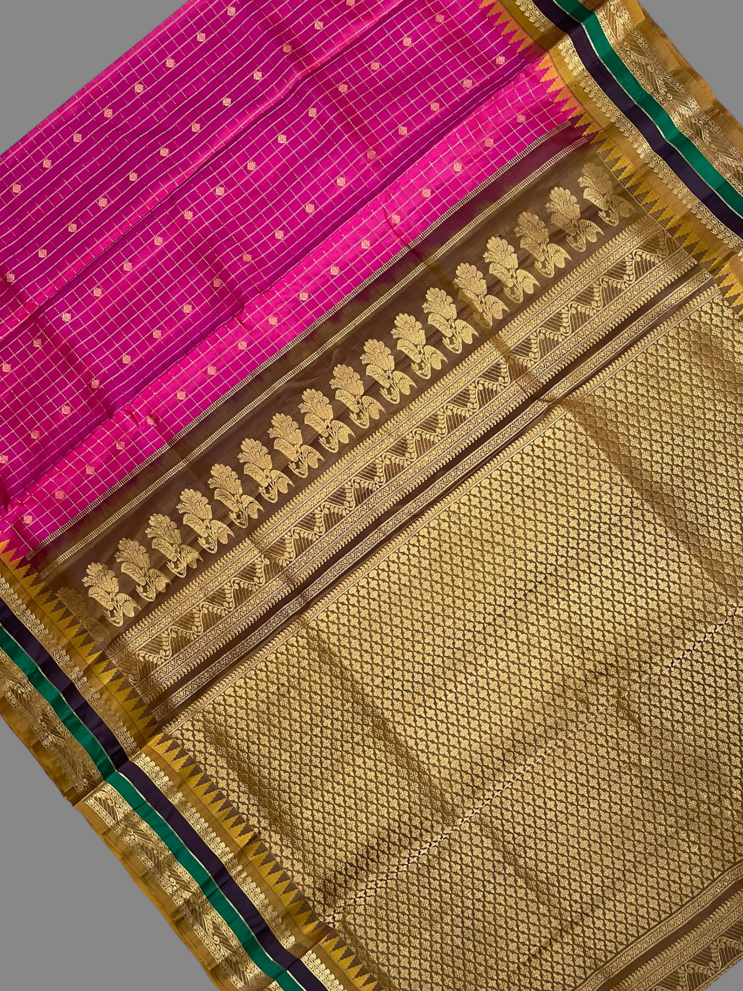 Gap Border Checks Pink Pure Silk Saree