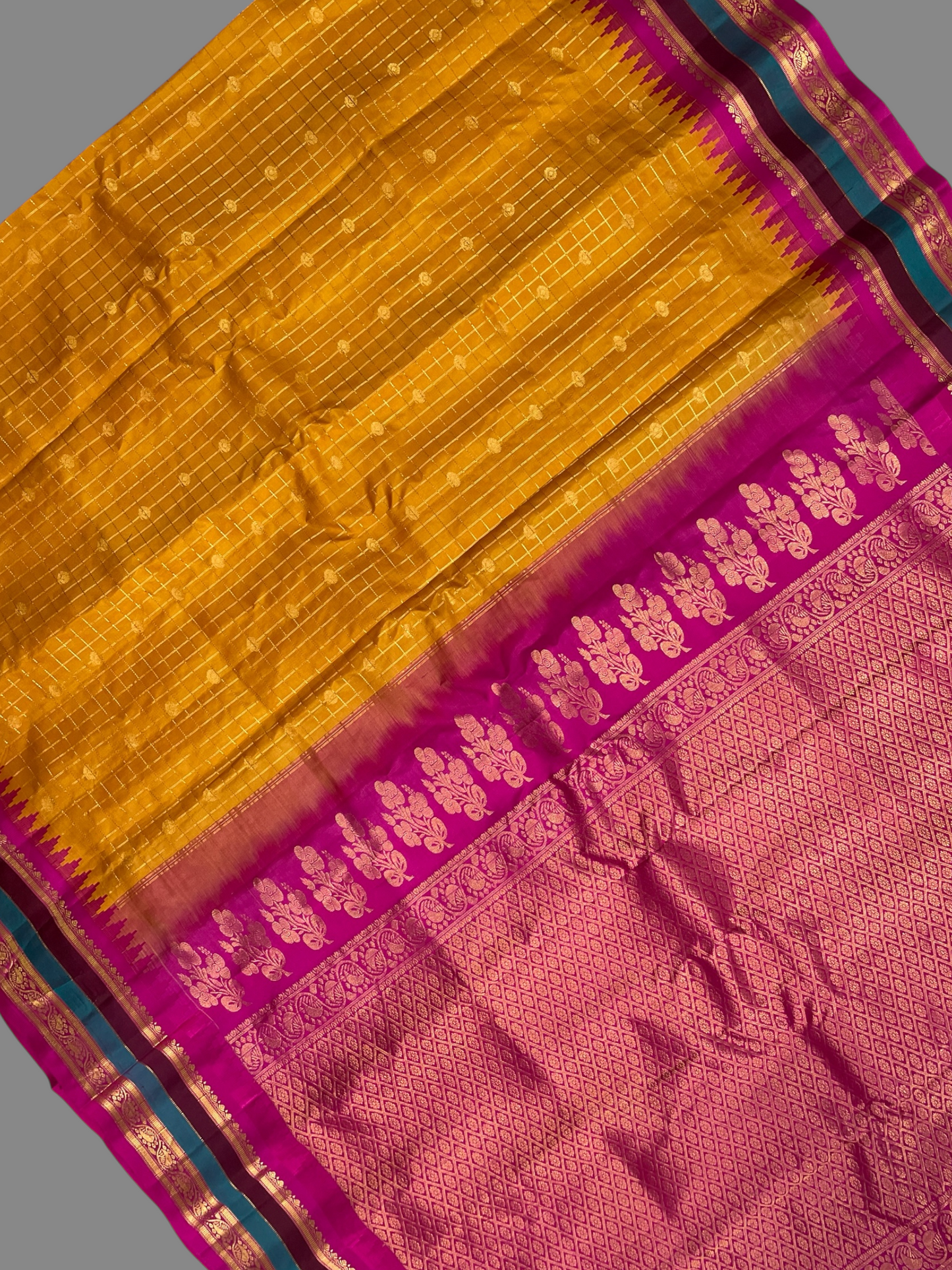 Gap Border Checks Yellow  Pure Silk Saree