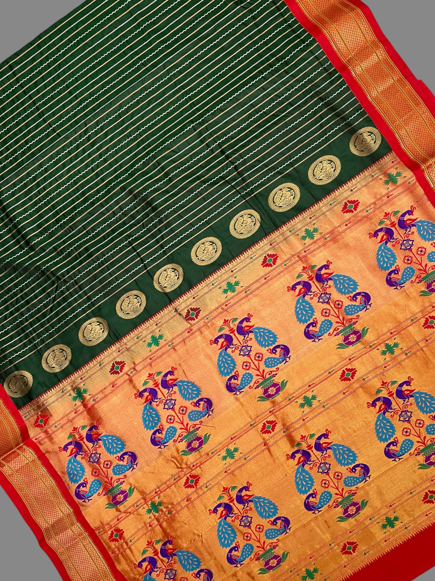 Pure Paithani Dark Green Silk Saree
