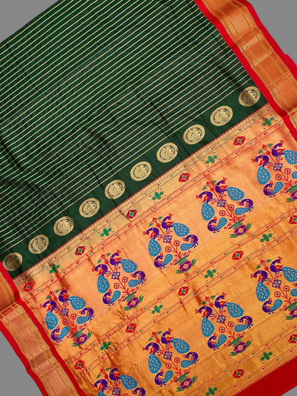 Pure Paithani Dark Green Silk Saree