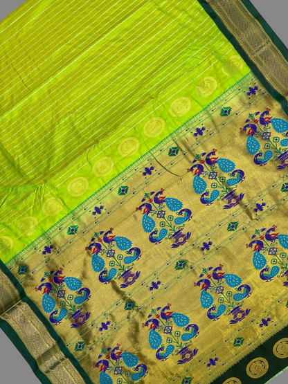 Pure Paithani Parrot Green Silk Saree