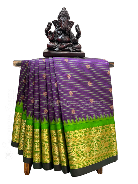 Gadwal Small Checks Butta Dark Purple Pure Silk Sarees