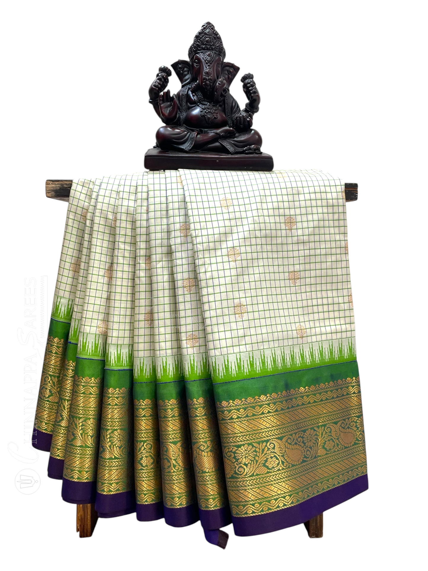Gadwal Small Checks Butta White Pure Silk Sarees