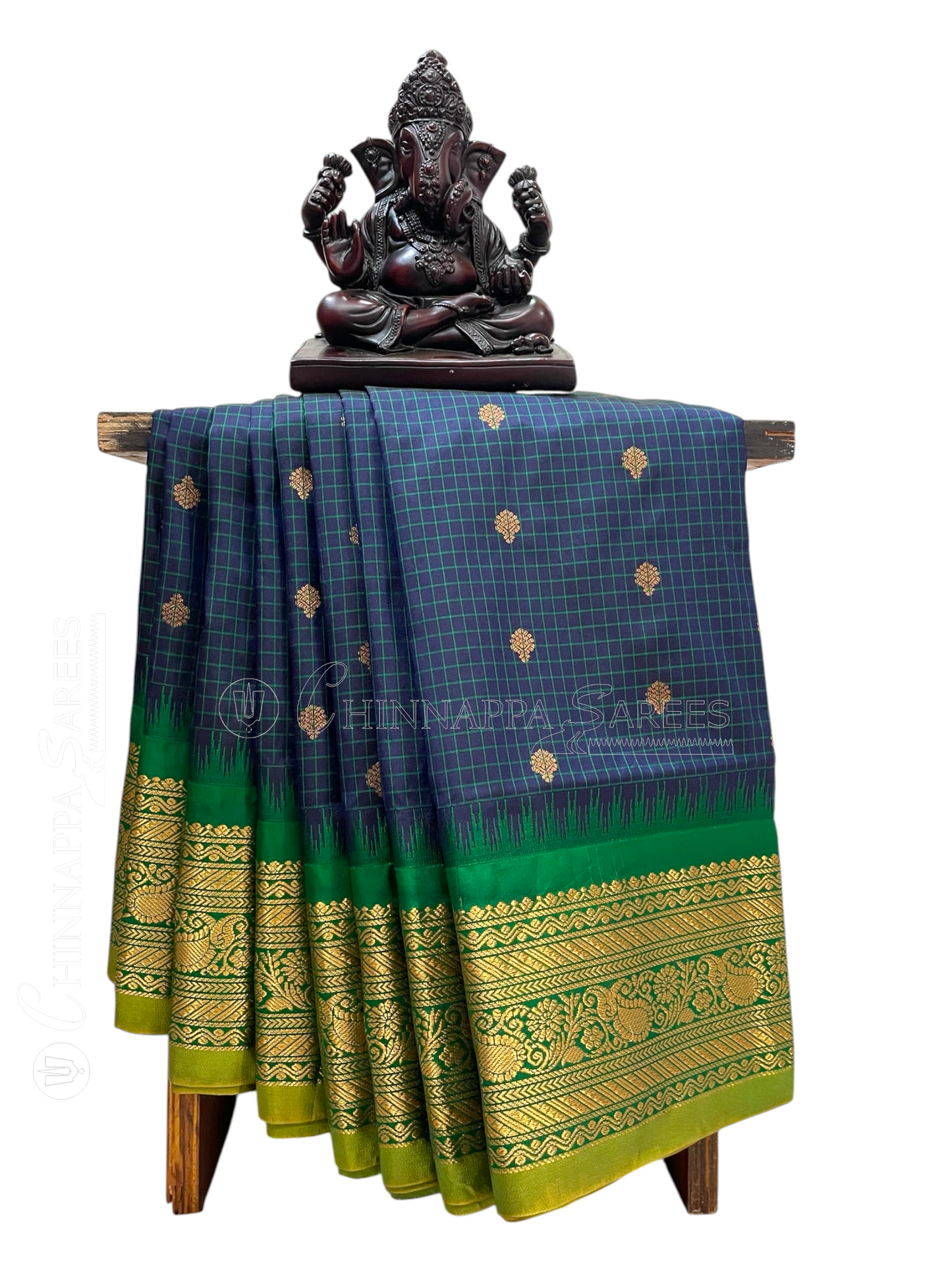 Gadwal Small Checks Butta Dark Blue Pure Silk Sarees