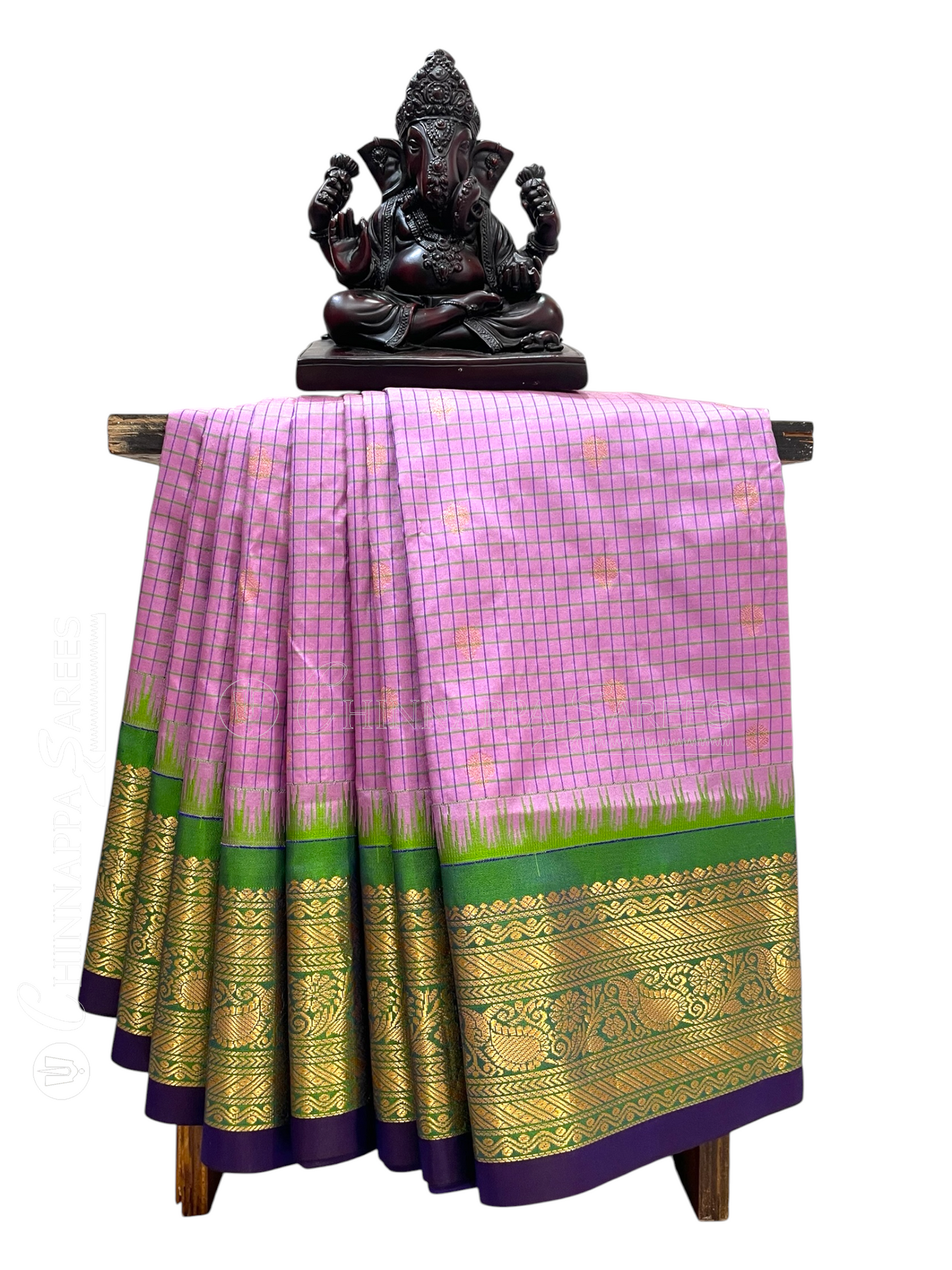 Gadwal Small Checks Butta Light Lavender Pure Silk Sarees