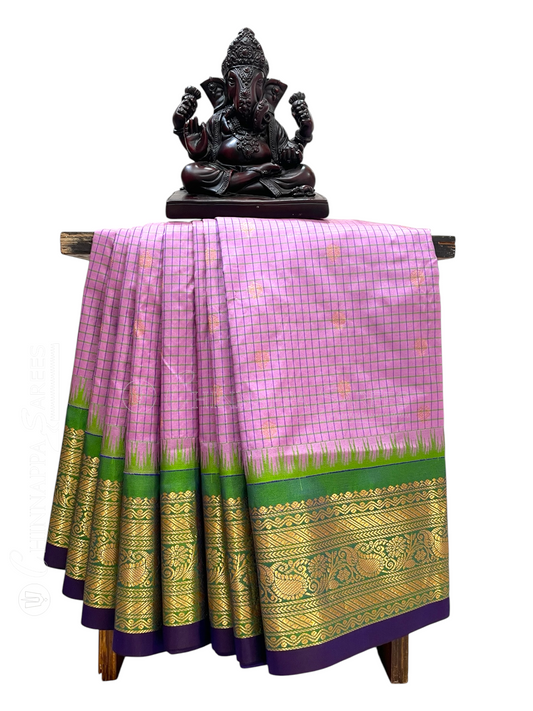Gadwal Small Checks Butta Light Lavender Pure Silk Sarees