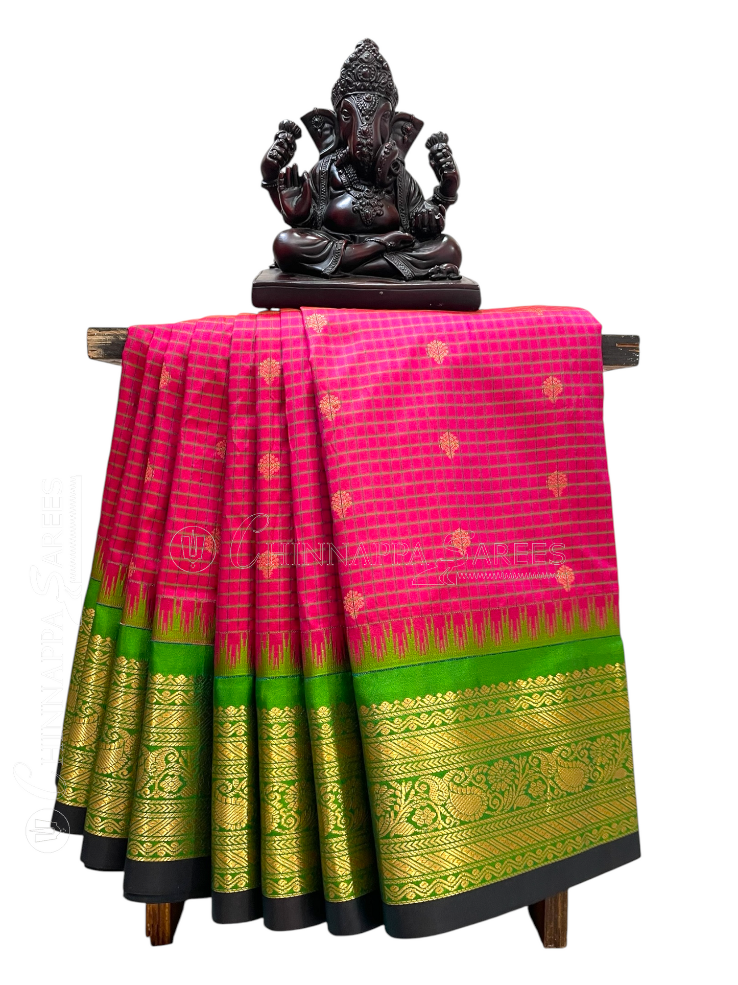 Gadwal Small Checks Butta  Pink Pure Silk Sarees