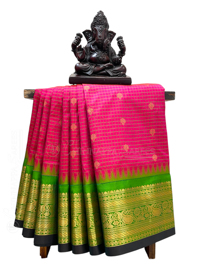 Gadwal Small Checks Butta  Pink Pure Silk Sarees