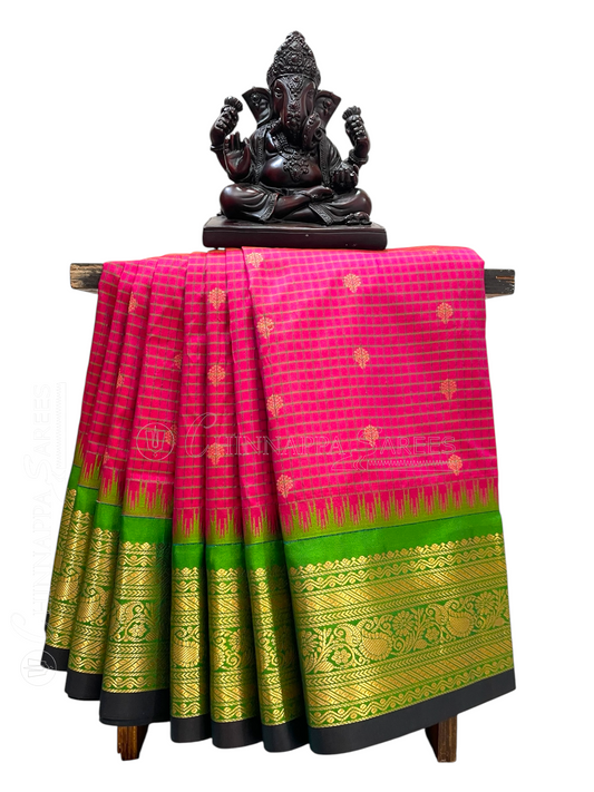 Gadwal Small Checks Butta  Pink Pure Silk Sarees