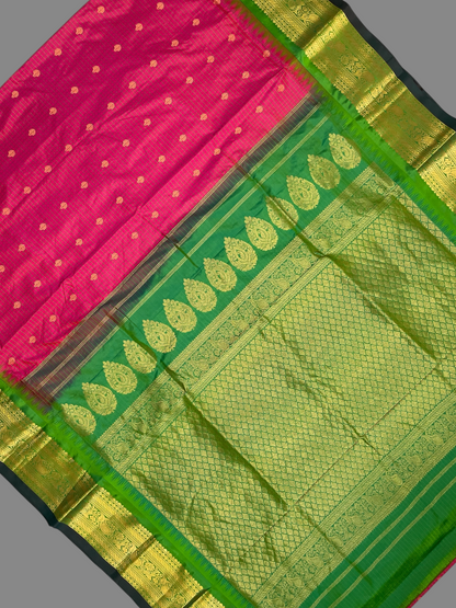 Gadwal Small Checks Butta  Pink Pure Silk Sarees