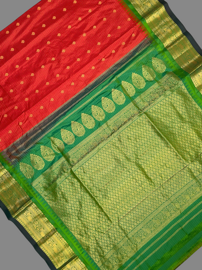 Gadwal Small Checks Butta Red Pure Silk Sarees
