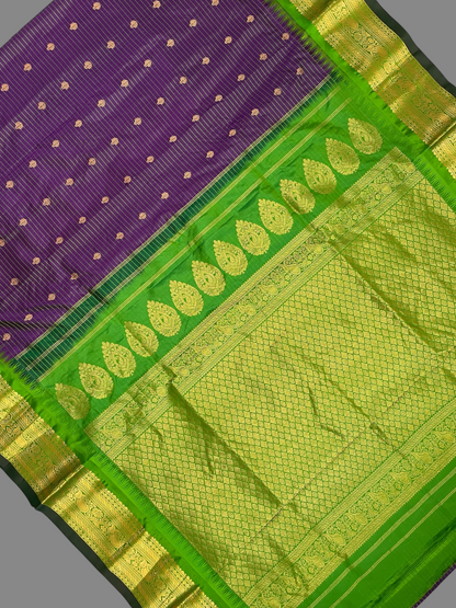 Gadwal Small Checks Butta Dark Purple Pure Silk Sarees