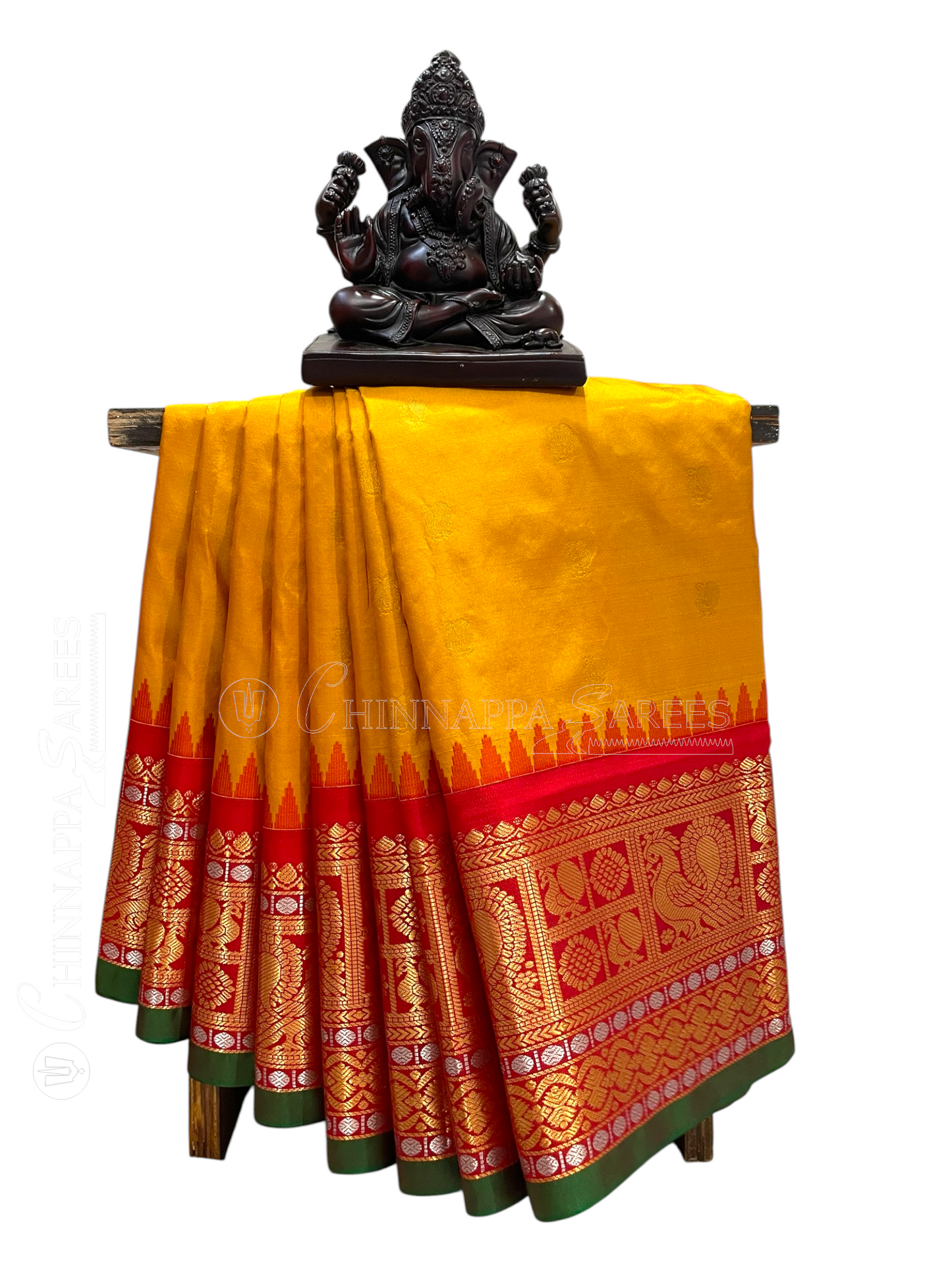 Gadwal Peacock Border Yellow Silk Saree