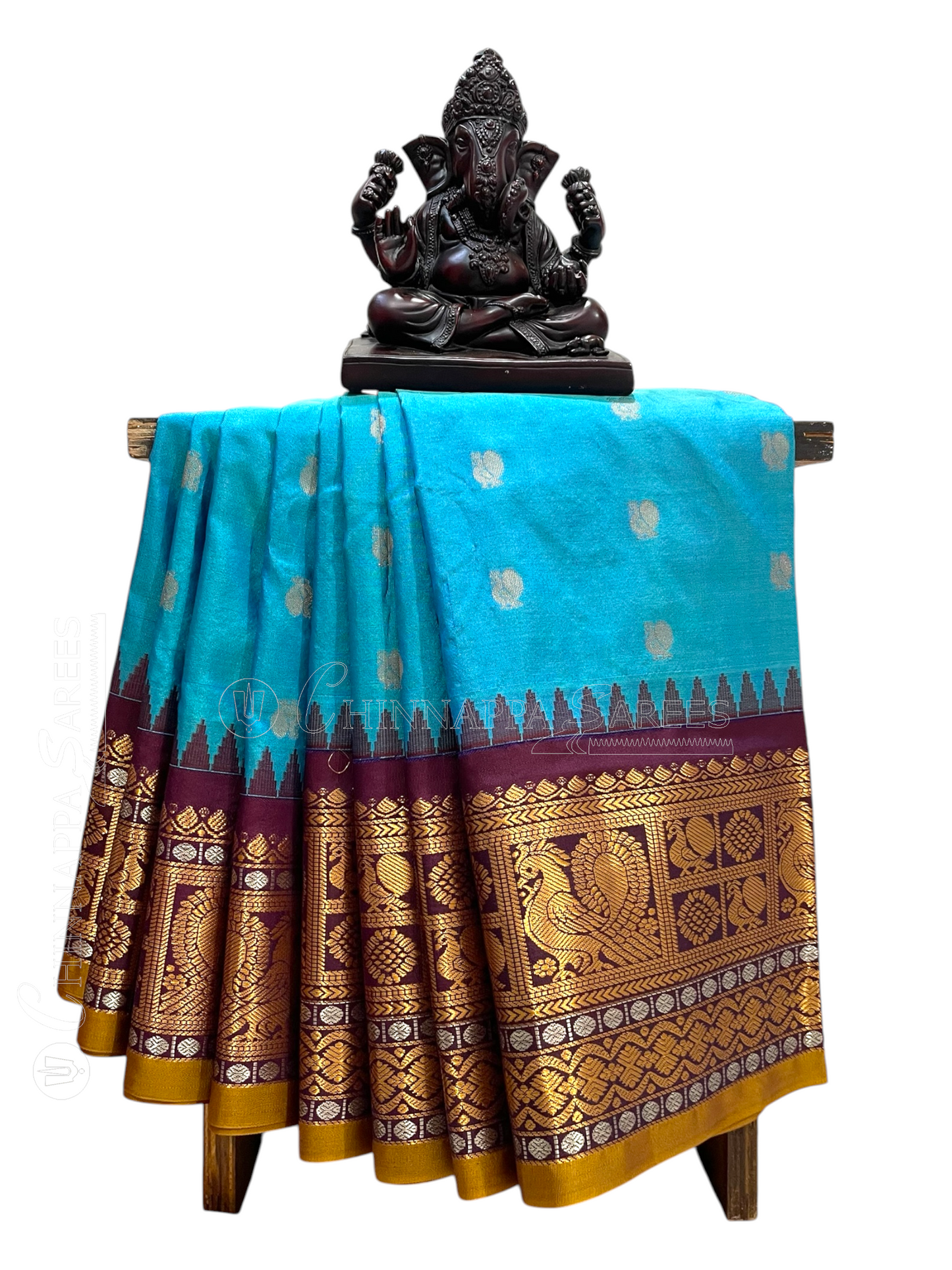 Gadwal Peacock Border Sky Blue Silk Saree