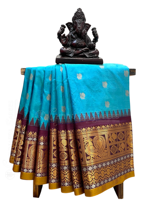 Gadwal Peacock Border Sky Blue Silk Saree