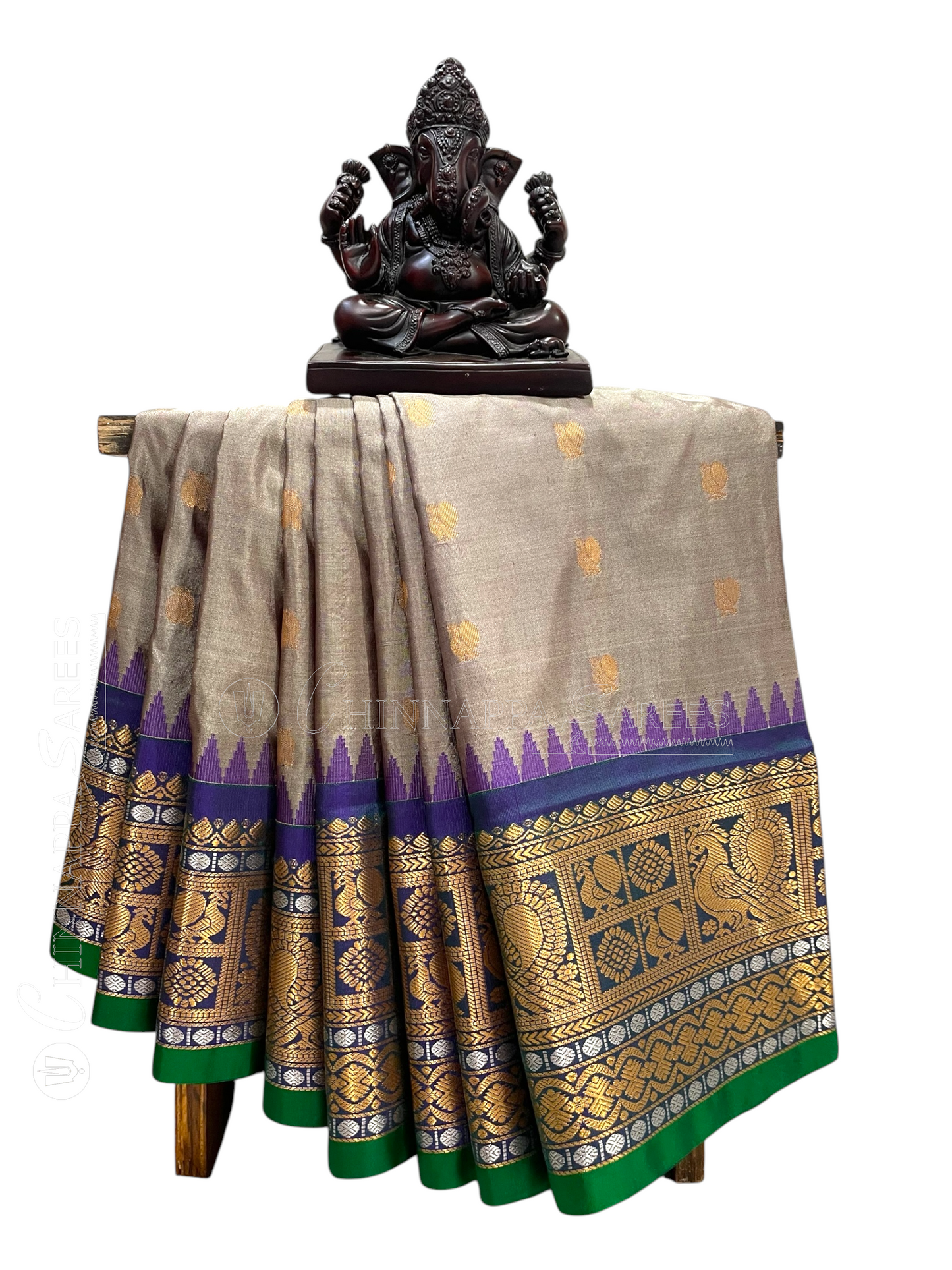 Gadwal Peacock Border Grey Silk Saree