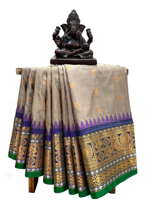 Gadwal Peacock Border Grey Silk Saree