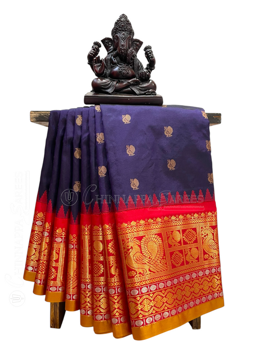 Gadwal Peacock Border Royal Blue Silk Saree