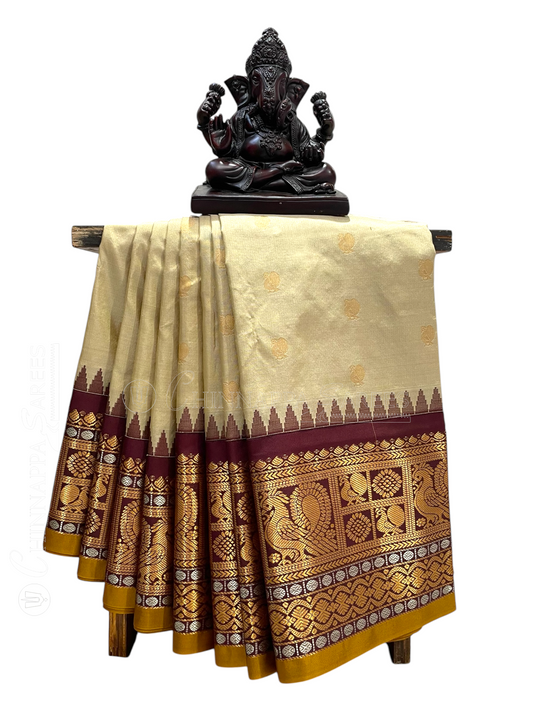 Gadwal Peacock Border Beige Silk Saree